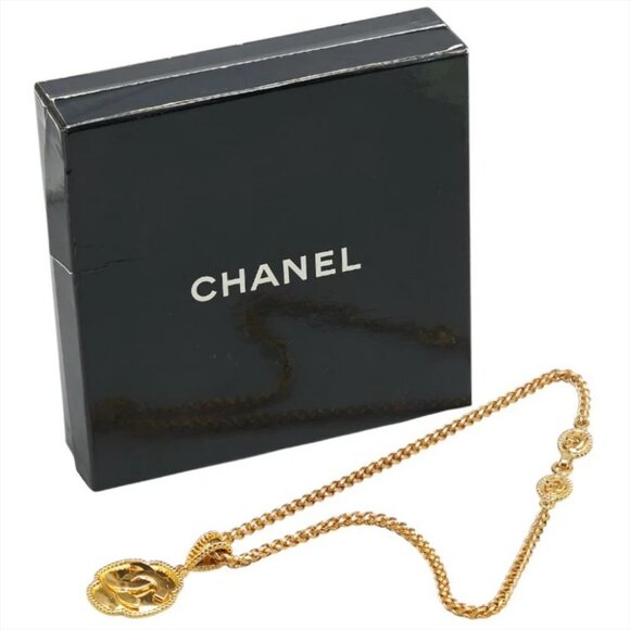 CHANEL CC Logos Vintage Pendant Chain Necklace 21" Gold Tone 96A Auth w/Box #530 - Picture 8 of 8